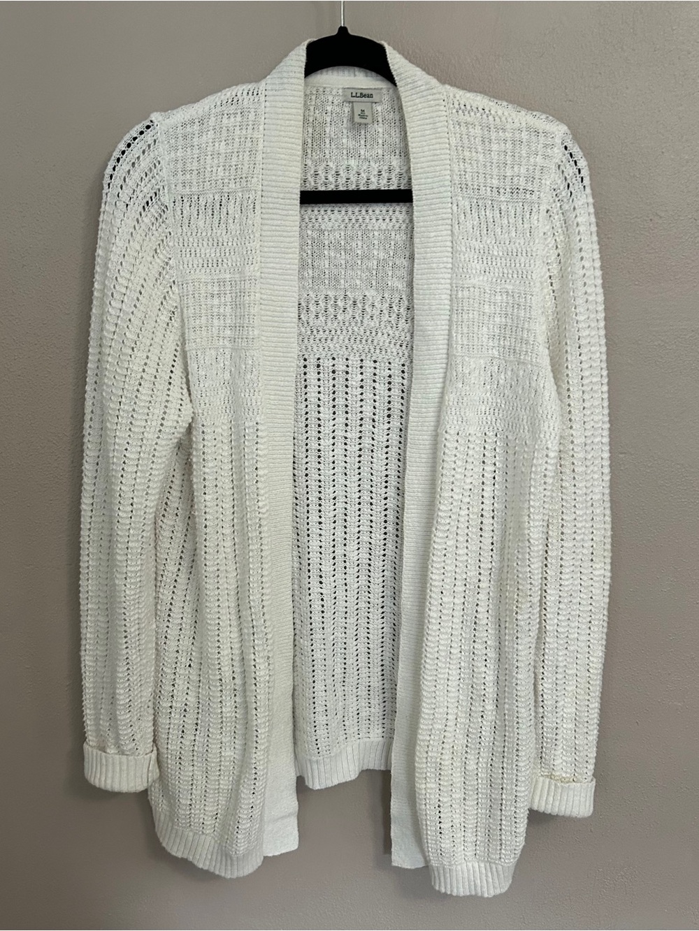 L.L. Bean lightweight, white coastal cardigan sweater size medium